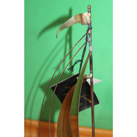 Vintage Pair Brass Metal Steel Onyx Sailboat Sculptures DeMott And Mario Jason - Picture 11 of 16